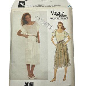 Vogue Sewing Pattern 2952 Adri Skirt & Top Sz 12 American Designer  FF Uncut 80s